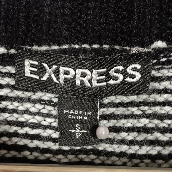 Express Knit Top Size Small Black and White Striped Black Cowl Neck and Trims - Picture 4 of 7